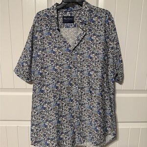 Robert Graham Blue and Brown Floral Print Short-Sleeve Button-Down